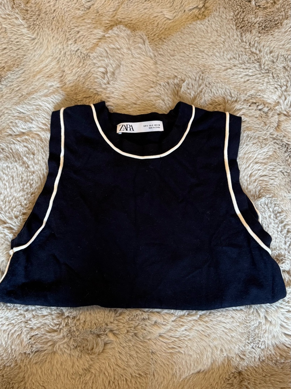 Zara Womens Navy Sleeveless Top with White Piping